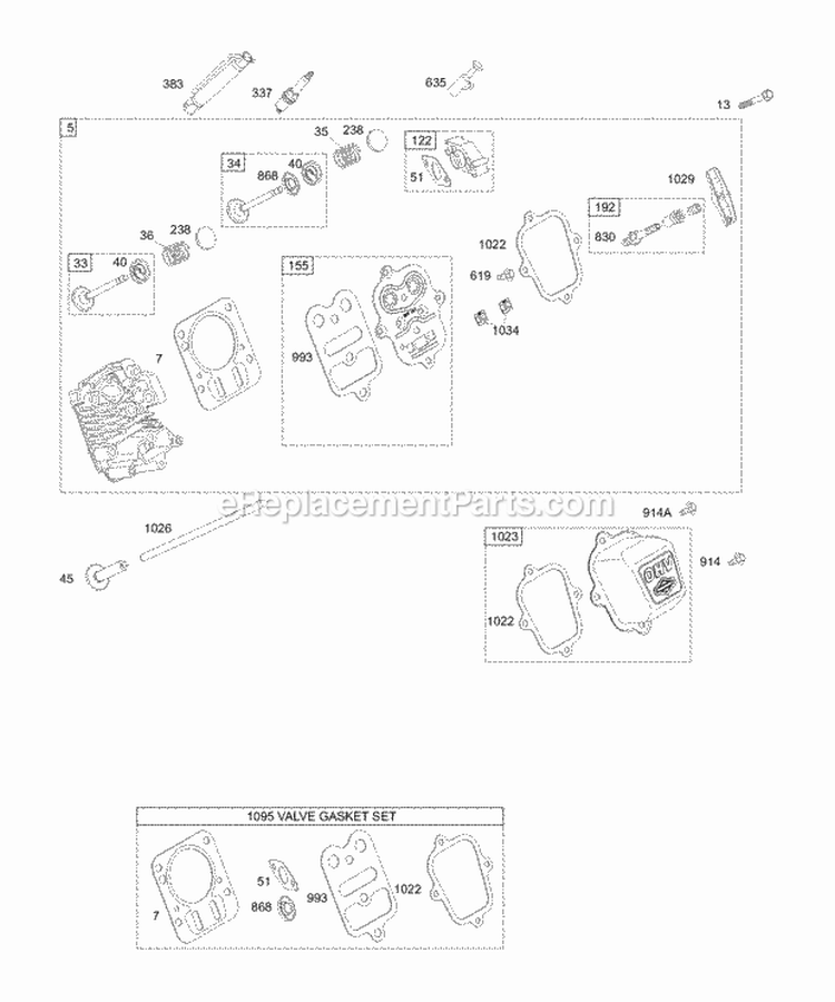 Head Group Valves Diagram and Parts List for 12E494-0110-E1  Briggs and Stratton Engine